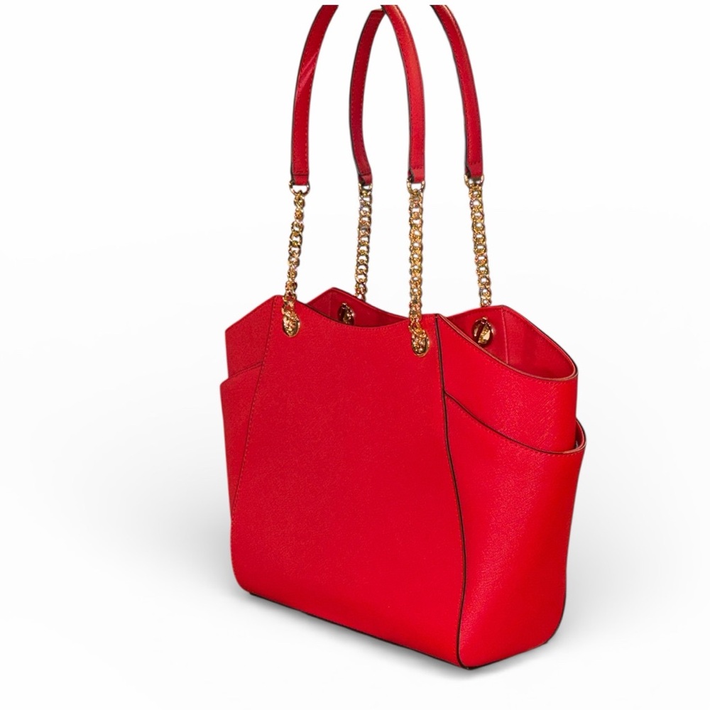 NOT 4 SALE! Michael Kors Jet Set Travel Red Leather Chain Shoulder Bag Large - Picture 6 of 15